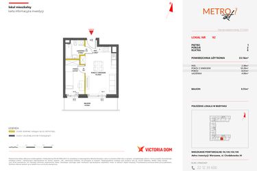 Rzut - Mieszkanie na sprzedaż 2 pokoje o powierzchni 33,16 m² - numer 92 w Metro Art 7