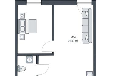 Rzut - Mieszkanie na sprzedaż 2 pokoje o powierzchni 34,37 m² - numer M14 w TARASY GĄSKI