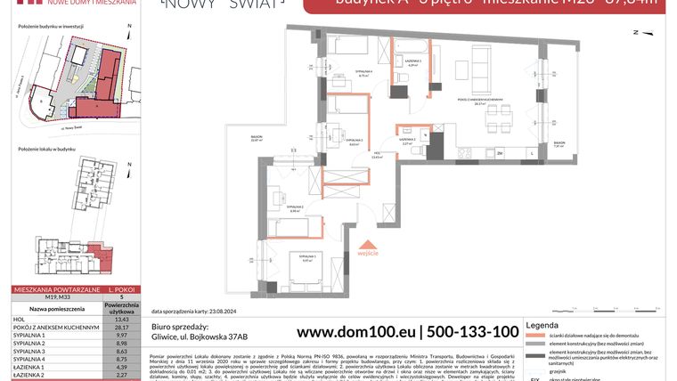 Rzut - Mieszkanie na sprzedaż 5 pokoi o powierzchni 87,84 m² - numer M26 w Apartamenty Nowy Świat