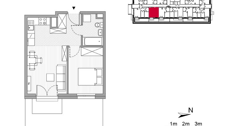 Rzut - Mieszkanie na sprzedaż 2 pokoje o powierzchni 36,49 m² - numer 7 w ul. Powstańców/os. Piastów bud. F