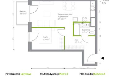 Rzut - Mieszkanie na sprzedaż 2 pokoje o powierzchni 49,66 m² - numer A.3.5 w Jesionowa Vita