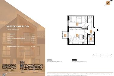 Rzut - Mieszkanie na sprzedaż 2 pokoje o powierzchni 51,73 m² - numer B1.204 w MOTTO Wojnów