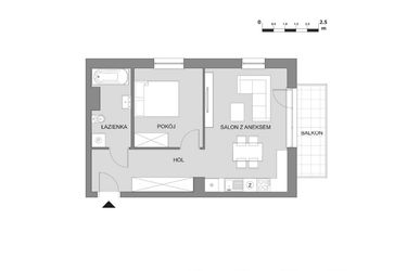 Rzut - Mieszkanie na sprzedaż 2 pokoje o powierzchni 45,63 m² - numer C1.4 w Osiedle Aleksandria II - budynek B