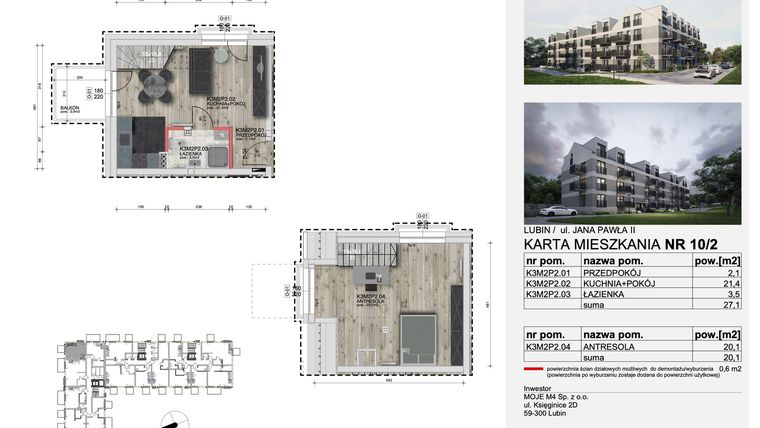 Rzut - Mieszkanie na sprzedaż 2 pokoje o powierzchni 47,2 m² - numer 10_2 w Apartamenty Kochanowskiego
