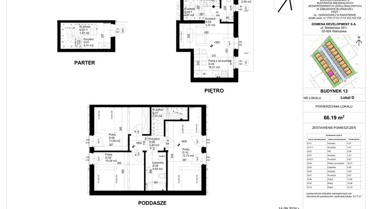 Rzut - Mieszkanie na sprzedaż 4 pokoje o powierzchni 66,19 m² - numer 13D w Osiedle Ogrodowa
