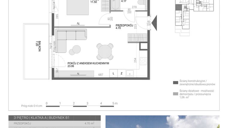 Rzut - Mieszkanie na sprzedaż 2 pokoje o powierzchni 43,43 m² - numer M32 w Modern House II
