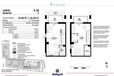 Rzut - Mieszkanie na sprzedaż 2 pokoje o powierzchni 69,8 m² - numer 5.10 w Pino Resort