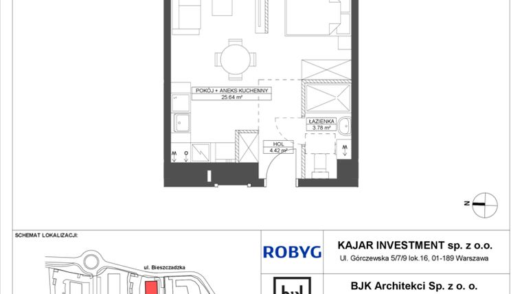 Rzut - Mieszkanie na sprzedaż 1 pokój o powierzchni 33,84 m² - numer C.3M05 w Foresteria