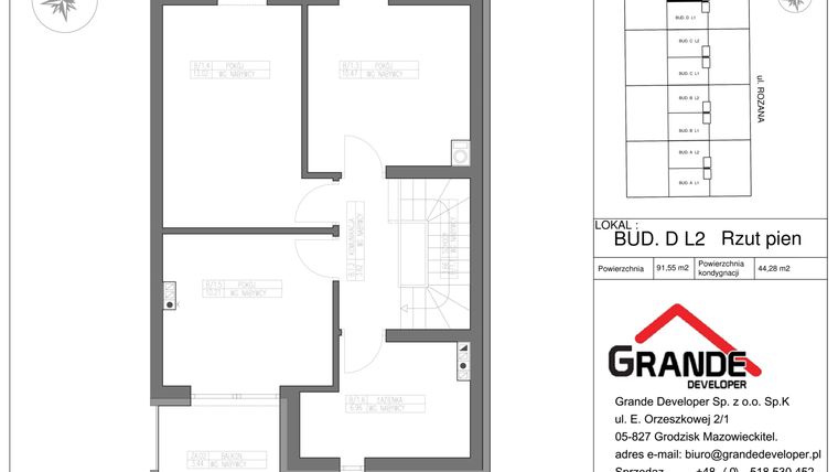 Rzut - Mieszkanie na sprzedaż 4 pokoje o powierzchni 91,5 m² - numer D L2 w Osiedle Różana