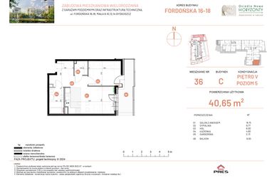 Rzut - Mieszkanie na sprzedaż 2 pokoje o powierzchni 40,65 m² - numer 18.36 w Osiedle Nowe Horyzonty etap II