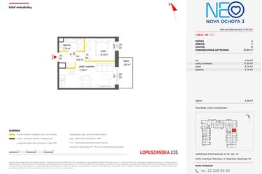 Rzut - Mieszkanie na sprzedaż 2 pokoje o powierzchni 33,88 m² - numer 121 w Neo Nova Ochota 3