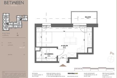 Rzut - Mieszkanie na sprzedaż 1 pokój o powierzchni 26,71 m² - numer 85 w BETWEEN