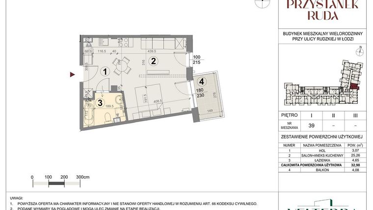 Rzut - Mieszkanie na sprzedaż 2 pokoje o powierzchni 33,18 m² - numer 39 w Przystanek Ruda