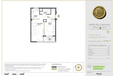 Rzut - Mieszkanie na sprzedaż 2 pokoje o powierzchni 44,86 m² - numer WKJ-LM-24 w Wola Księcia Janusza