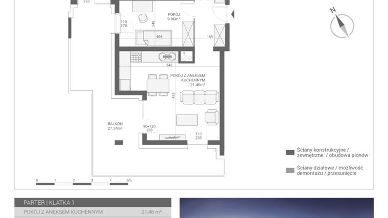Rzut - Mieszkanie na sprzedaż 3 pokoje o powierzchni 59,99 m² - numer M2 w Apartamenty Przystań bud. F
