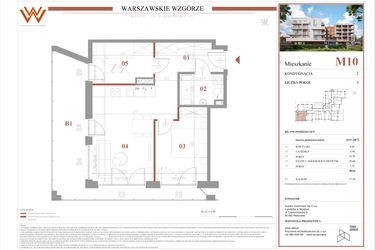 Rzut - Mieszkanie na sprzedaż 3 pokoje o powierzchni 49,64 m² - numer M10 w Warszawskie Wzgórze