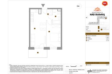 Rzut - Mieszkanie na sprzedaż 2 pokoje o powierzchni 38,83 m² - numer 9 w Apartamenty nad Oławką etap II