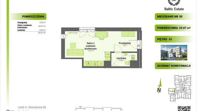 Rzut - Mieszkanie na sprzedaż 1 pokój o powierzchni 29,07 m² - numer 01.M.30 w Dom Architekta