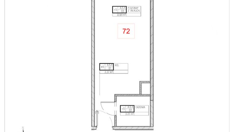 Rzut - Mieszkanie na sprzedaż 1 pokój o powierzchni 28,9 m² - numer A5.4 w Rezydencja Ogród Saski etap I i II