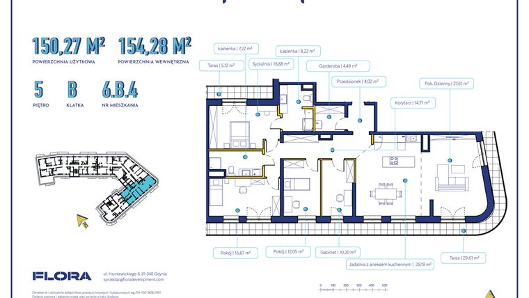 Rzut - Mieszkanie na sprzedaż 3 pokoje o powierzchni 55,04 m² - numer 6B4 w Piotra 4