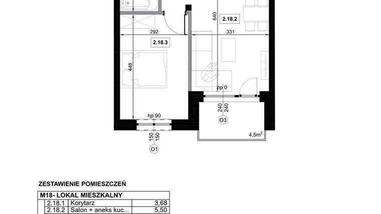 Rzut - Mieszkanie na sprzedaż 2 pokoje o powierzchni 41,85 m² - numer M18 w Miejska Premium II