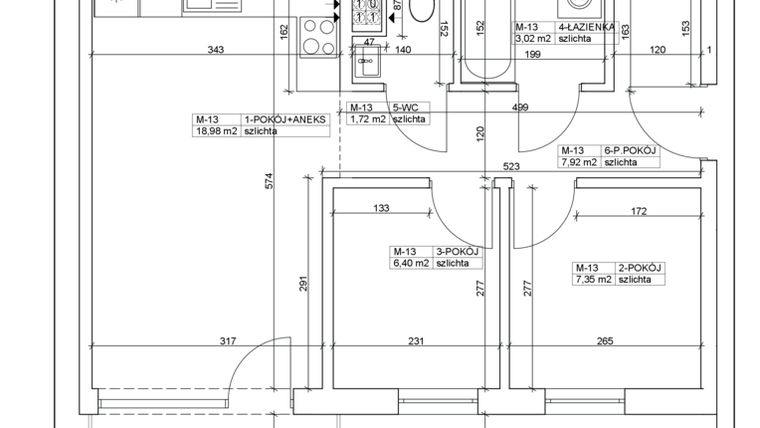 Rzut - Mieszkanie na sprzedaż 3 pokoje o powierzchni 45,39 m² - numer 13 w Bydgoska 19