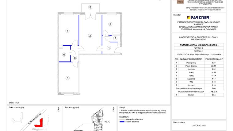 Rzut - Mieszkanie na sprzedaż 3 pokoje o powierzchni 78,73 m² - numer 34 w Corner Park