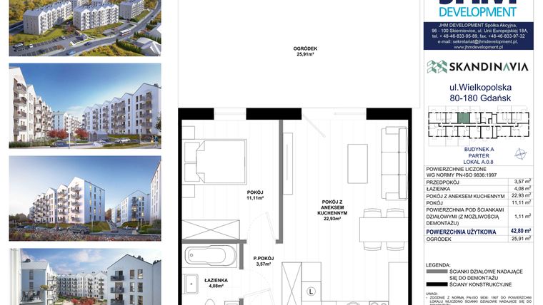 Rzut - Mieszkanie na sprzedaż 2 pokoje o powierzchni 42,8 m² - numer A.0.8 w Skandinavia