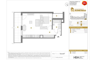Rzut - Mieszkanie na sprzedaż 2 pokoje o powierzchni 44,6 m² - numer D.32 w Apartamenty Rudnickiego