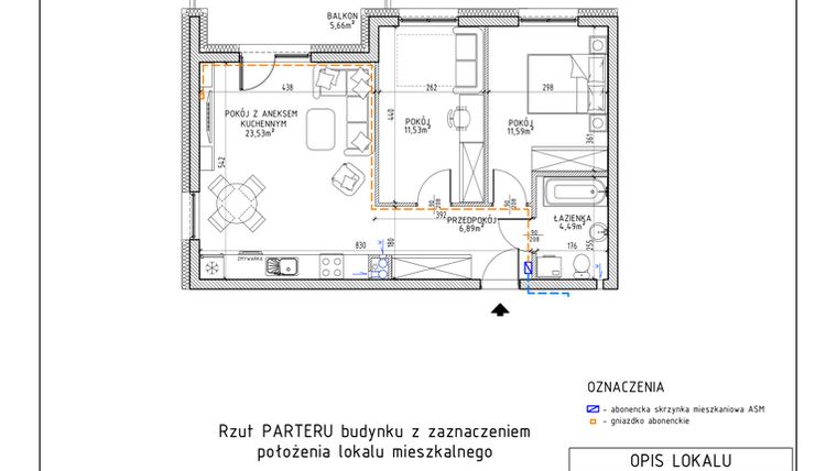 Rzut - Mieszkanie na sprzedaż 3 pokoje o powierzchni 58,03 m² - numer 3 w Osiedle Foresto