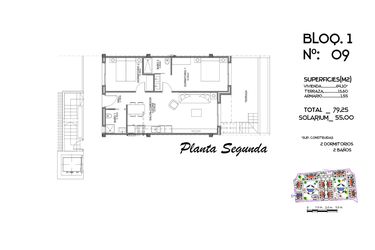 Rzut - Mieszkanie na sprzedaż 2 pokoje o powierzchni 79,25 m² - numer 9 w Mieszkania w Guardamar del Segura - 58228876