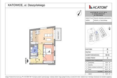 Rzut - Mieszkanie na sprzedaż 2 pokoje o powierzchni 48,21 m² - numer B33 w Daszyńskiego Park