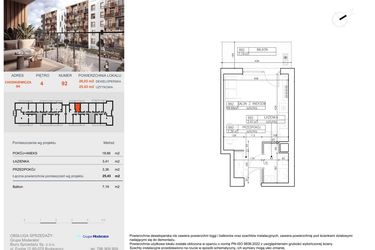 Rzut - Mieszkanie na sprzedaż 1 pokój o powierzchni 25,43 m² - numer B92 w Symfonia - Chodkiewicza 9