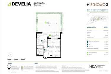 Rzut - Mieszkanie na sprzedaż 2 pokoje o powierzchni 37,98 m² - numer AA0003 w M Bemowo