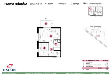 Rzut - Mieszkanie na sprzedaż 2 pokoje o powierzchni 41,8 m² - numer A-2-19 w Nowe Miasto