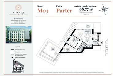 Rzut - Mieszkanie na sprzedaż 3 pokoje o powierzchni 88,77 m² - numer 3 w Niecała Prestige Residence
