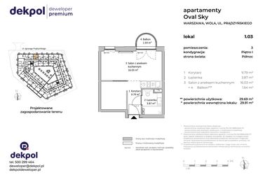 Rzut - Mieszkanie na sprzedaż 1 pokój o powierzchni 29,69 m² - numer 1.03 w OVAL SKY