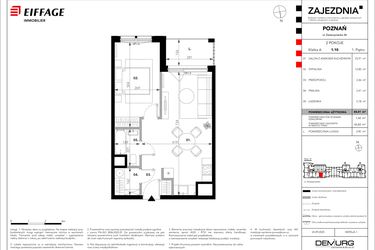 Rzut - Mieszkanie na sprzedaż 2 pokoje o powierzchni 44,41 m² - numer A.1.10 w Zajezdnia