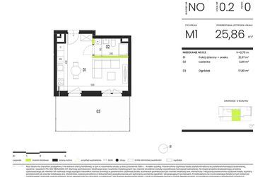 Rzut - Mieszkanie na sprzedaż 1 pokój o powierzchni 25,86 m² - numer NO.0.2 w Ogrody Staromiejskie
