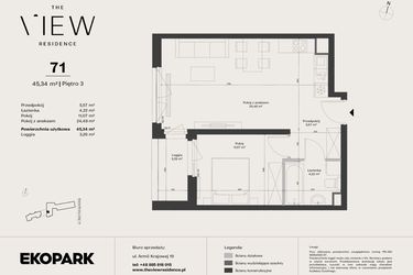 Rzut - Mieszkanie na sprzedaż 2 pokoje o powierzchni 45,34 m² - numer 71 w The View