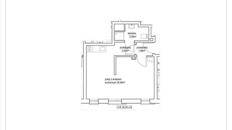 Rzut - Mieszkanie na sprzedaż 1 pokój o powierzchni 34,85 m² - numer 4/20. w Apartamenty Nowy Targ
