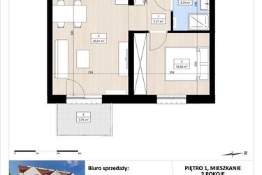 Rzut - Mieszkanie na sprzedaż 2 pokoje o powierzchni 40,15 m² - numer B3/1/20 w Montano bud. B3