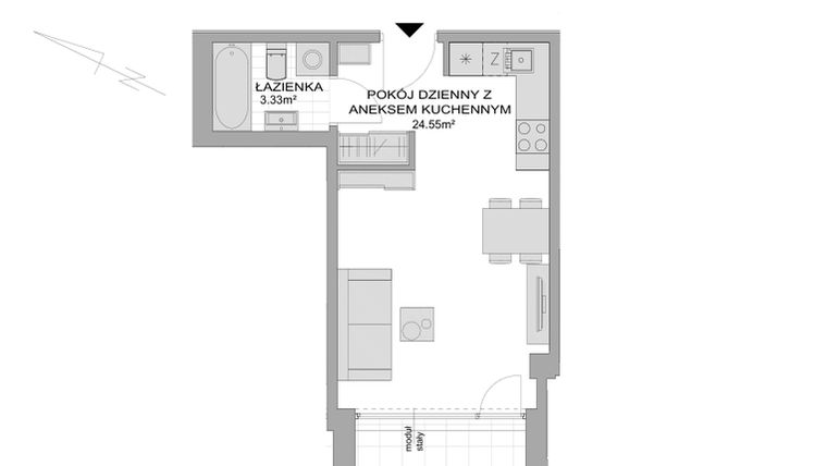 Rzut - Mieszkanie na sprzedaż 1 pokój o powierzchni 28,55 m² - numer CP/R7/136 w Centralpark