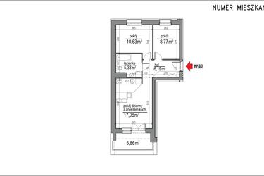 Rzut - Mieszkanie na sprzedaż 3 pokoje o powierzchni 48,9 m² - numer 3m.40 w Osiedle Rytm etap 2