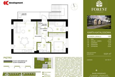 Rzut - Mieszkanie na sprzedaż 3 pokoje o powierzchni 53,01 m² - numer 10B w Wiązowna Forest