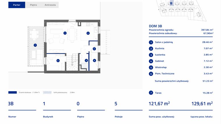 Rzut - Dom na sprzedaż 5 pokoi o powierzchni 121,67 m² - numer 3B w Osiedle Stasinek