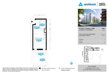 Rzut - Mieszkanie na sprzedaż 1 pokój o powierzchni 33,52 m² - numer CDEF.192 w Wieża Jeżyce etap II