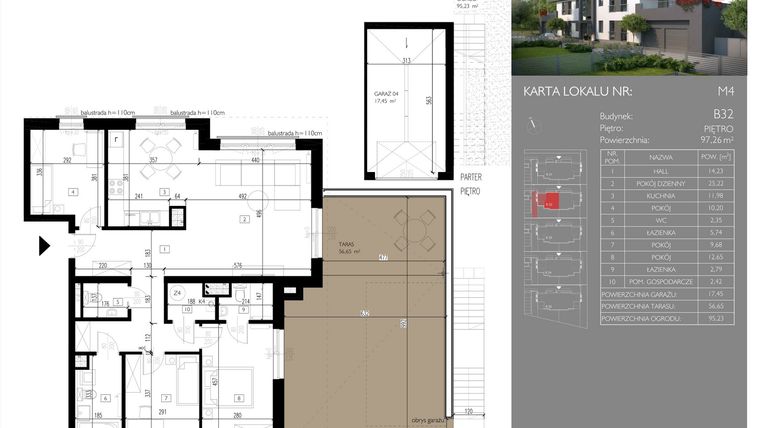 Rzut - Mieszkanie na sprzedaż 4 pokoje o powierzchni 97,26 m² - numer B32.M4 w Leśna Polana