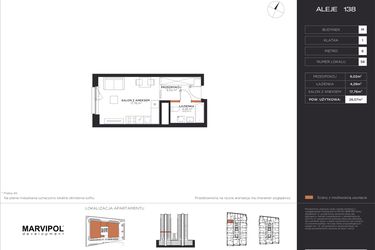 Rzut - Mieszkanie na sprzedaż 1 pokój o powierzchni 28,07 m² - numer M058 w Aleje 138