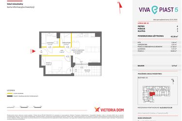 Rzut - Mieszkanie na sprzedaż 2 pokoje o powierzchni 42,29 m² - numer A.44 w Viva Piast 5